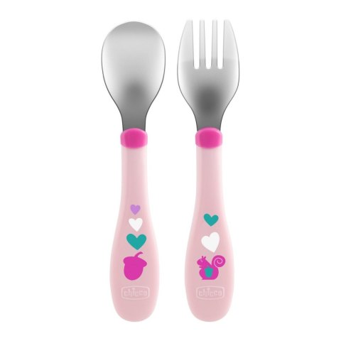 CHICCO 00016102100000 Sztućce metalowe różowe 18m+ CHICCO 00016102100000 Sztućce metalowe różowe 18m+
