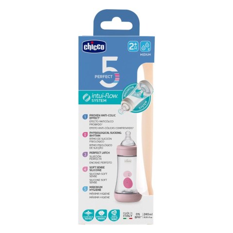 CHICCO 00020223100040 Butelka PERFECT5 240 ml 2m+ girl* CHICCO 00020223100040 Butelka PERFECT5 240 ml 2m+ girl*