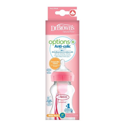 Dr.Browns WB91601 Butelka szeroka szyjka 270 ml PP OPTIONS PLUS różowa Dr.Browns WB91601 Butelka szeroka szyjka 270 ml PP OPTIONS PLUS różowa