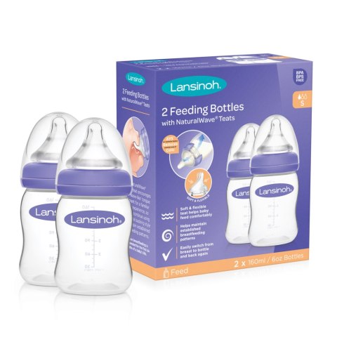 LANSINOH Butelka do karmienia 2x160 ml+smoczek NaturalWave LANSINOH Butelka do karmienia 2x160 ml+smoczek NaturalWave
