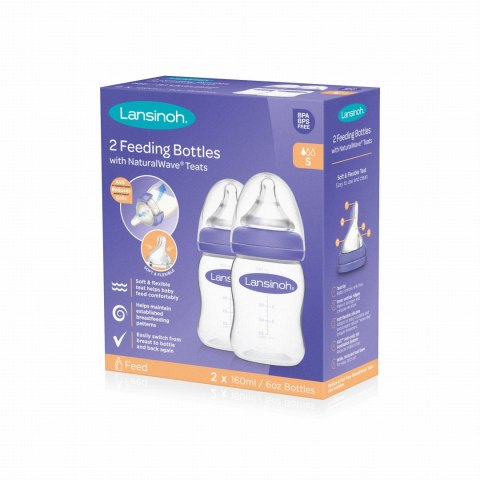 LANSINOH Butelka do karmienia 2x160 ml+smoczek NaturalWave LANSINOH Butelka do karmienia 2x160 ml+smoczek NaturalWave