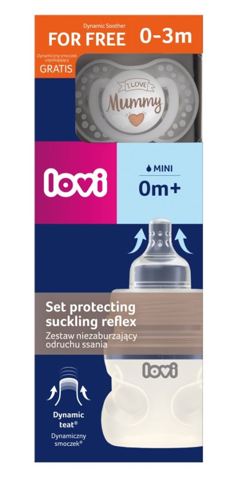 LOVI 0437m Zestaw nie zaburzający odruchu ssania butelka 150ml+smoczek usp. Love Mummy LOVI 0437m Zestaw nie zaburzający odruchu ssania butelka 150ml+smoczek usp. Love Mummy